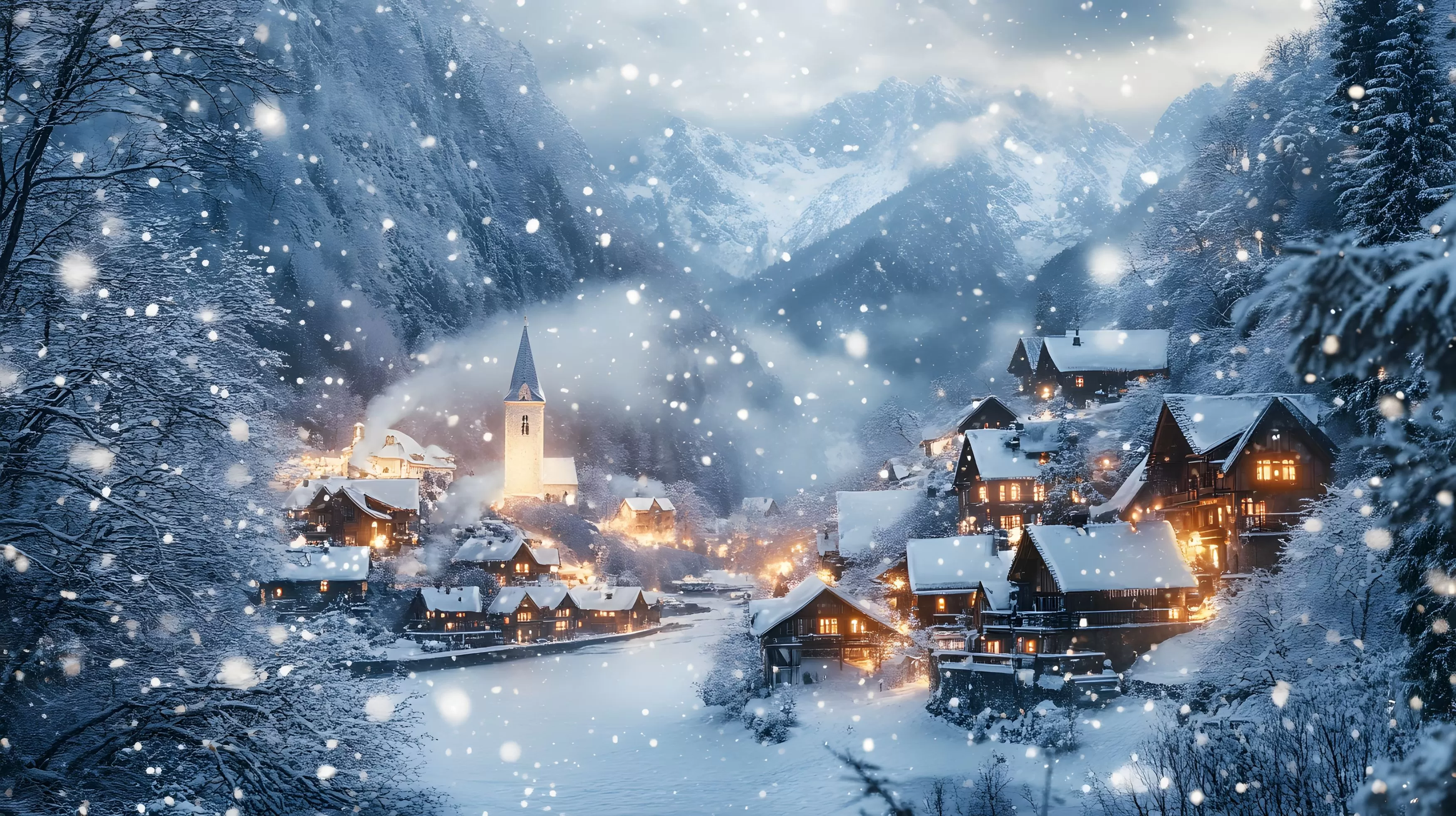Serene Winter Village Scene #15d2 | Ken Burns Effect | Free Phone Live