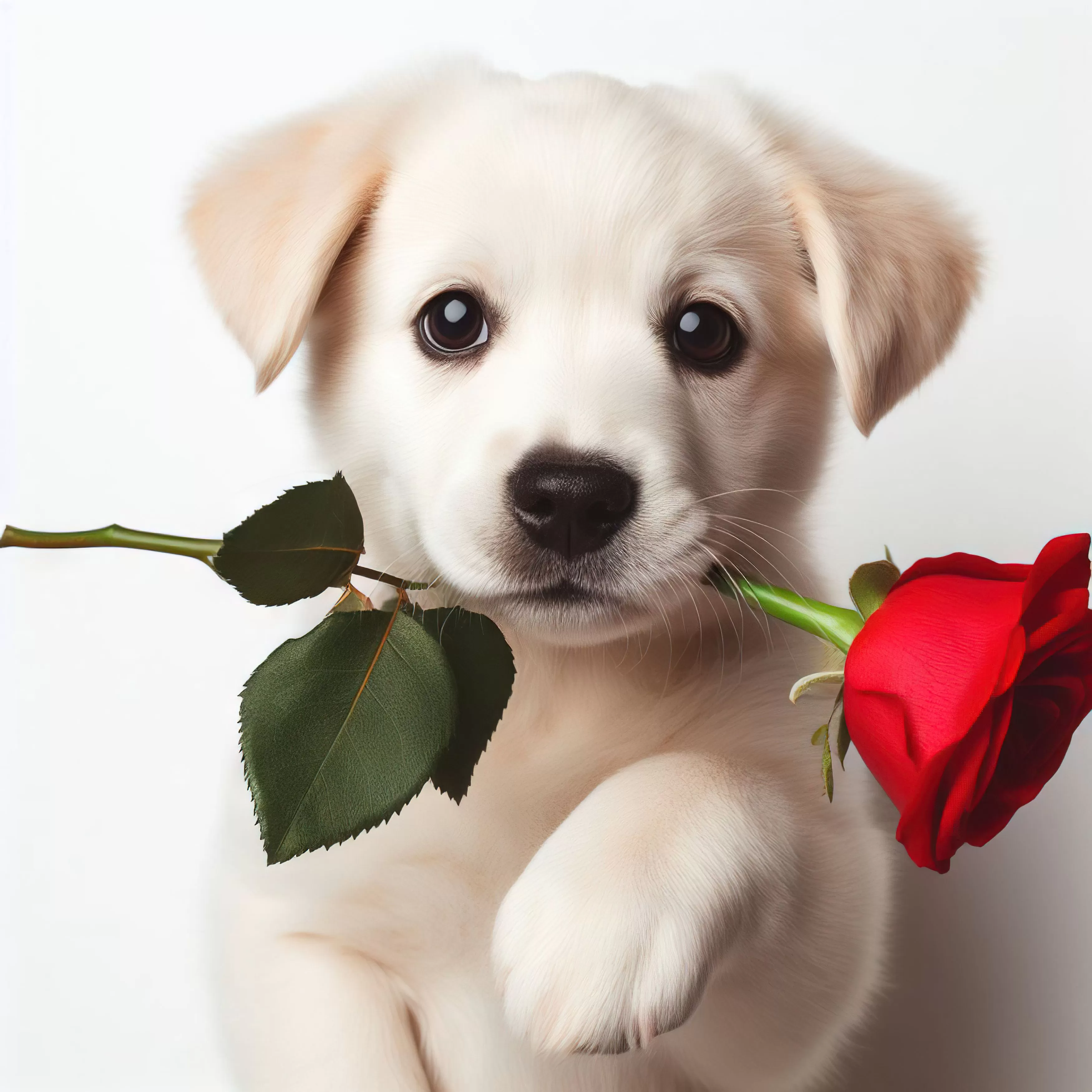 Cute Puppy with Rose #8532 Life Wallpaper for Android 13, 14, 15 phones like Samsung S25